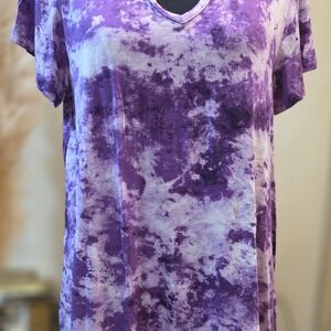 LuLaRoe Layla Purple Tie-Dye Short Sleeve Top